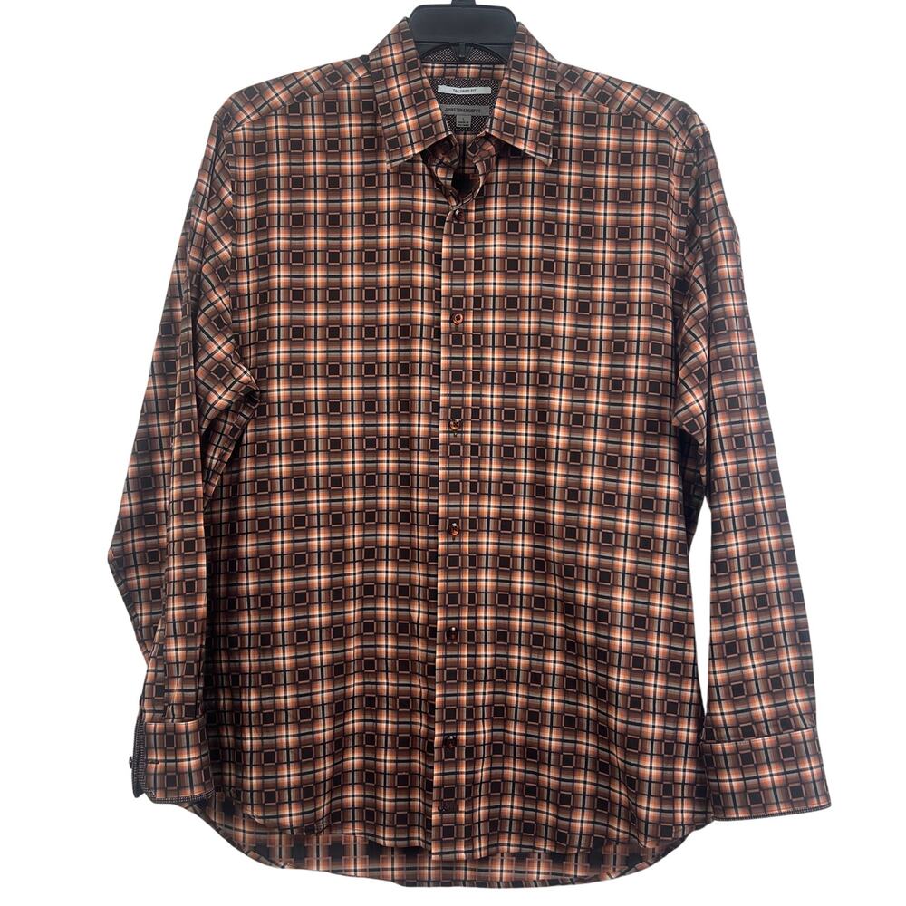 Johnston & Murphy shirt men’s Large tailored fit  geometric flip cuff button up